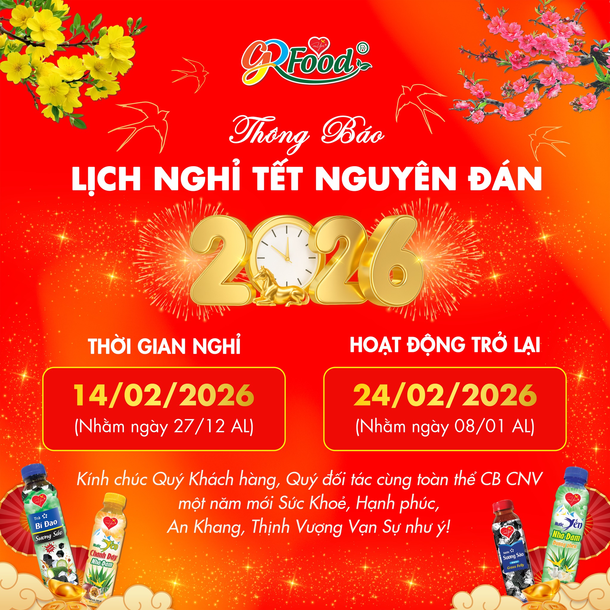 GREEN FOOD THÔNG BÁO LỊCH NGHỈ TẾT NGUYÊN ĐÁN 2026